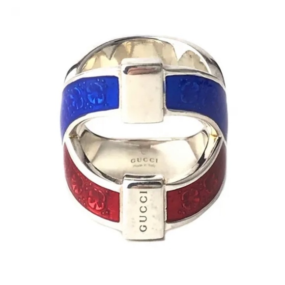 Gucci Silver and Red Blue Enamel Ring - Picture 9 of 9